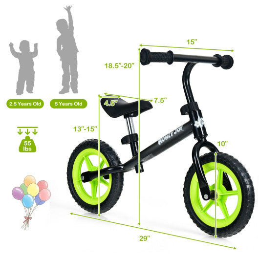 Kids No Pedal Balance Bike with Adjustable Handlebar and Seat-Black