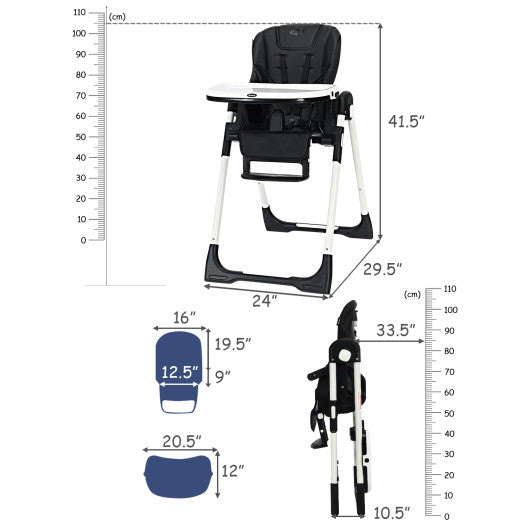 Foldable High Chair With Adjustable Backrest In Black