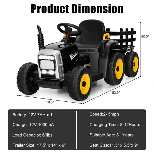 12V Ride on Tractor with 3-Gear-Shift Ground Loader for Kids 3+ Years Old-Black