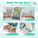 3-In-1 Double Sided Magnetic Dry-Erase Board with Stool and Flipped Writing Desktop-Green