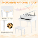 30-Key Wood Toy Kids Grand Piano with Bench and Music Rack-White