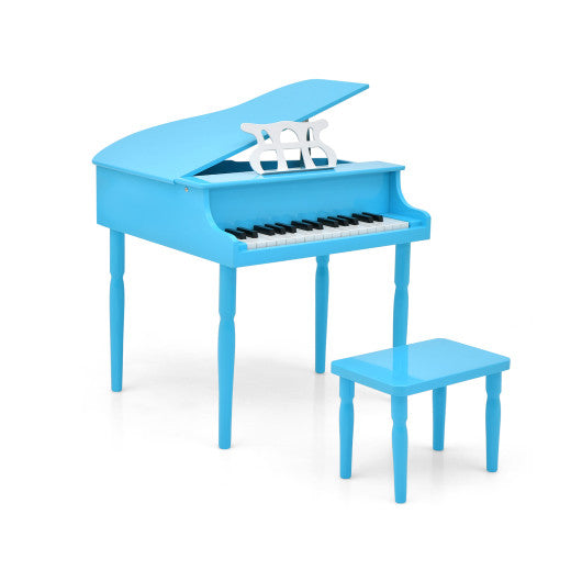 30-Key Wood Toy Kids Grand Piano with Bench and Music Rack-Blue