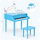 30-Key Wood Toy Kids Grand Piano with Bench and Music Rack-Blue