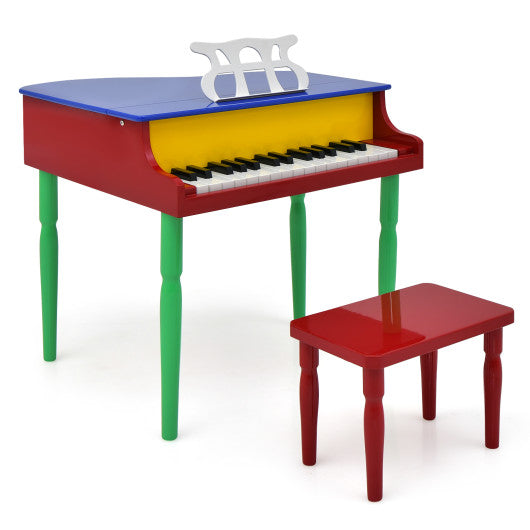 30-Key Wood Toy Kids Grand Piano with Bench and Music Rack-Multicolor