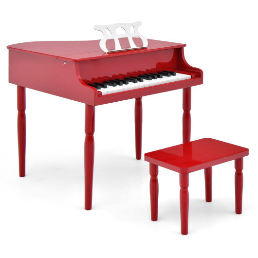 30-Key Wood Toy Kids Grand Piano with Bench and Music Rack-Red