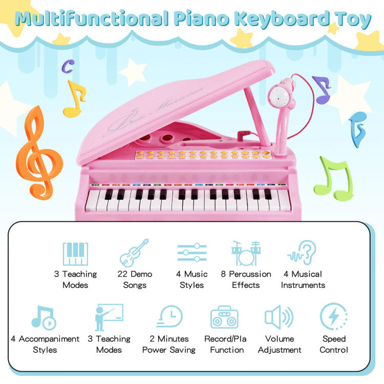 31 Keys Kids Piano Keyboard with Stool and Piano Lid