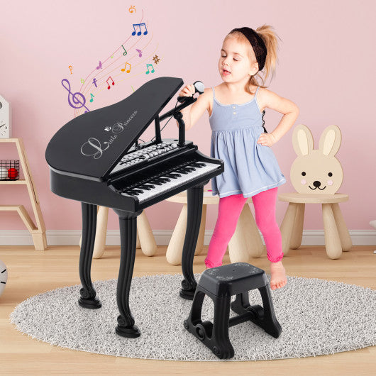 37 Keys Kids Piano Keyboard with Stool and Piano Lid-Black