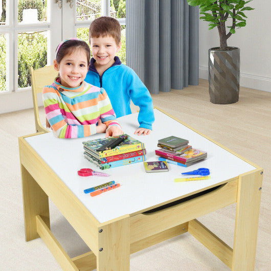 Costway Kids Table Chairs Set With Blackboard, Whiteboard And Storage Boxes