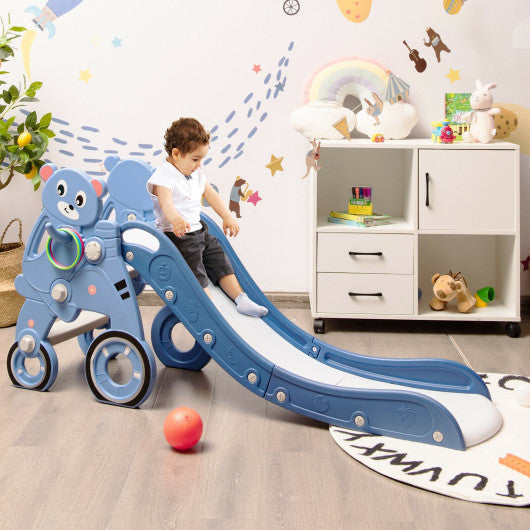 4-in-1 Foldable Baby Slide Toddler Climber Slide PlaySet with Ball-Blue