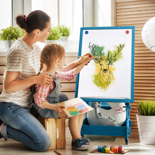 Multifunctional Kids' Standing Art Easel with Dry-Erase Board -Navy