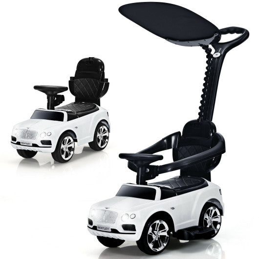 3-in-1 Licensed Bentley Kids Push and Sliding Car with Canopy-White