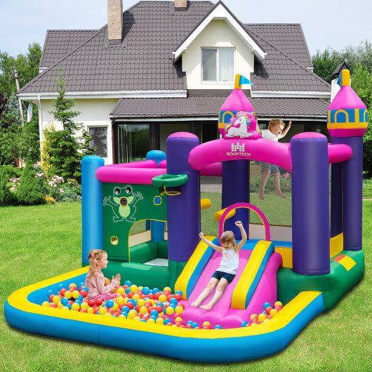 6-in-1 Kids Inflatable Unicorn-themed Bounce House with 735W Blower