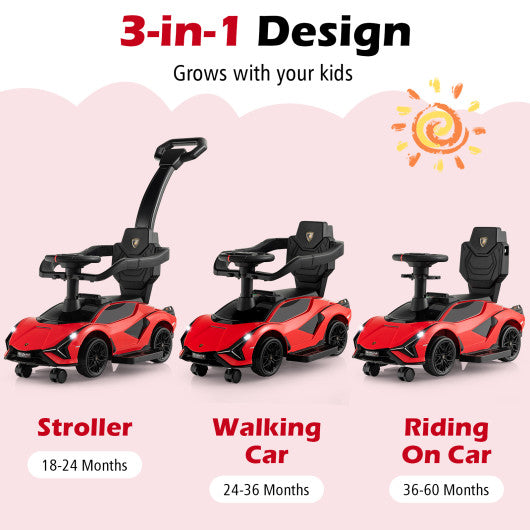 3 in 1 Licensed Lamborghini Ride Walking Toy Stroller