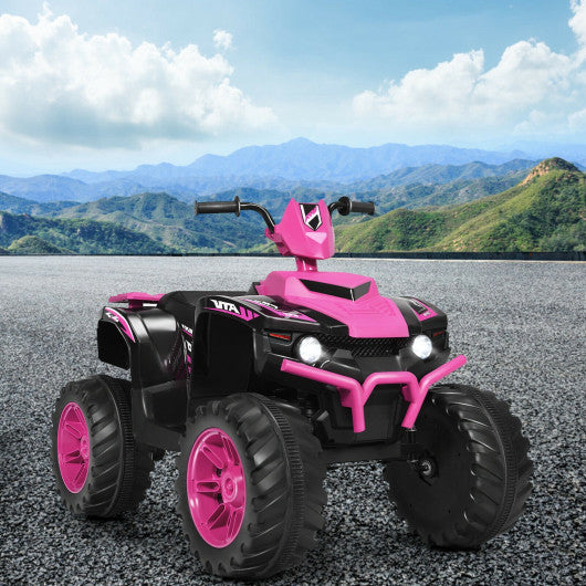 12V Kids Ride on ATV with LED Lights and Treaded Tires and LED lights-Pink