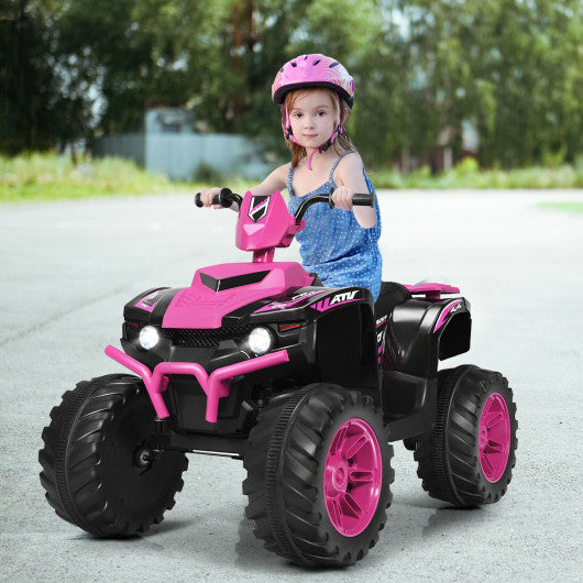 12V Kids Ride on ATV with LED Lights and Treaded Tires and LED lights-Pink