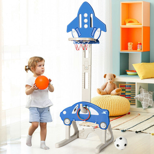 3-in-1 Basketball Hoop for Kids Adjustable Height Playset with Balls-Blue