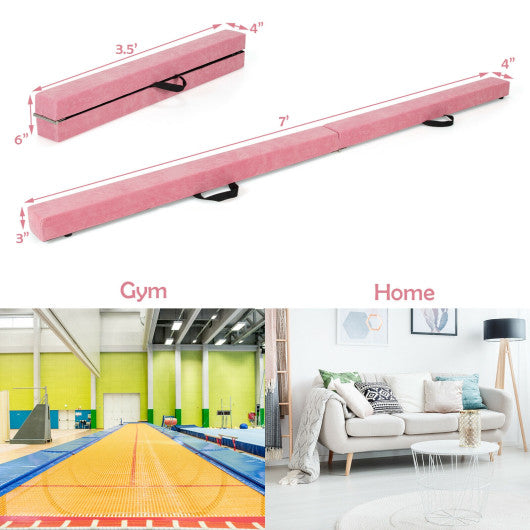 7 Feet Folding Portable Floor Balance Beam with Handles for Gymnasts-Pink