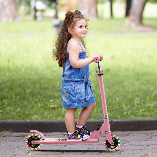 Folding Kick Scooter with 3 Adjustable Heights for Kids-Pink
