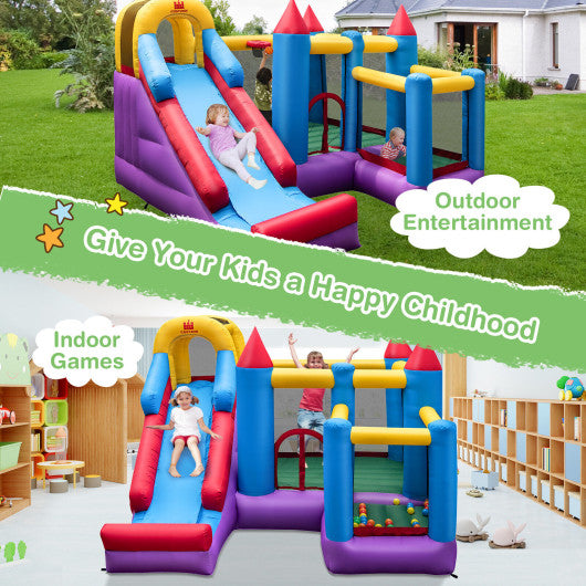 5-in-1 Inflatable Bounce House with 735W Blower and 50 Ocean Balls