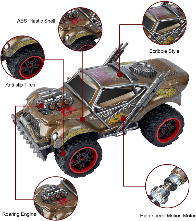 Wasteland Style 1:14 Scale 2.4GHz Model Racing Remote Control Car Hobby Electric RC Car Toys for Boys and Adults (Golden)