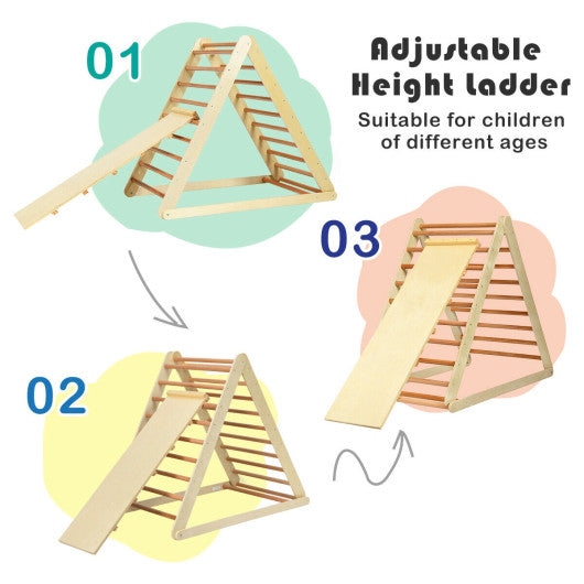 Foldable Wooden Climbing Triangle Indoor with Ladder for Toddler Baby-Natural