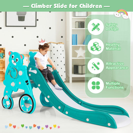4-in-1 Foldable Baby Slide Toddler Climber Slide PlaySet with Ball-Green
