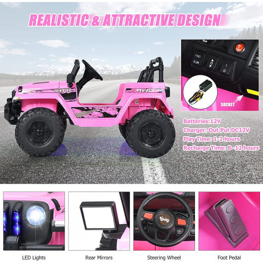 12V Kids Ride-on Jeep Car with 2.4G Remote Control-Pink