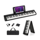 61-Key Folding Piano Keyboard with Full Size Keys and Music Stand-Black