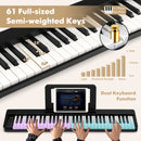 61-Key Folding Piano Keyboard with Full Size Keys and Music Stand-Black