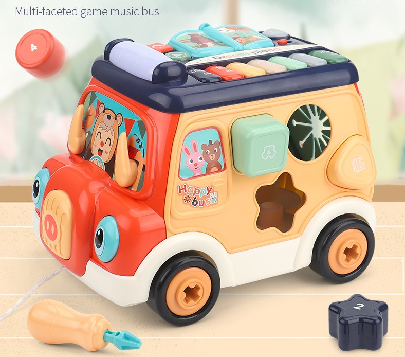 Multi sided game music bus baby early education puzzle shape matching enlightenment toys children's gifts