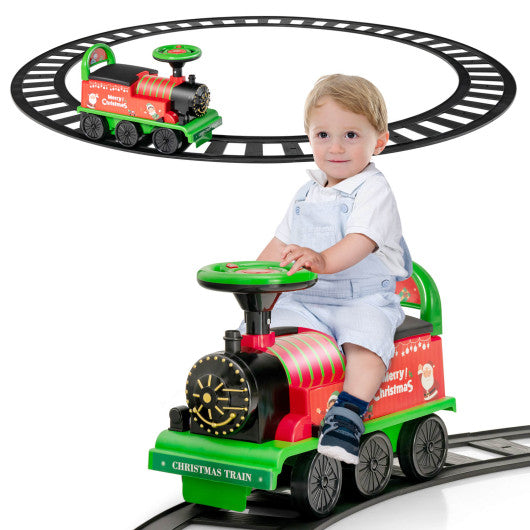 6V Electric Kids Ride On Train with 16 Pieces Tracks-Green