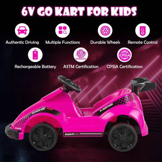 6V Kids Ride On Go Cart with Remote Control and Safety Belt-Pink