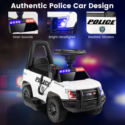 6V Kids Ride On Police Car with Real Megaphone and Siren Flashing Lights-White