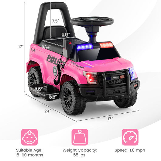 6V Kids Ride On Police Car with Real Megaphone and Siren Flashing Lights-Pink