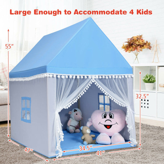 Kids Play Tent Large Playhouse Children Play Castle Fairy Tent Gift with Mat-Blue