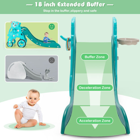 4-in-1 Foldable Baby Slide Toddler Climber Slide PlaySet with Ball-Green
