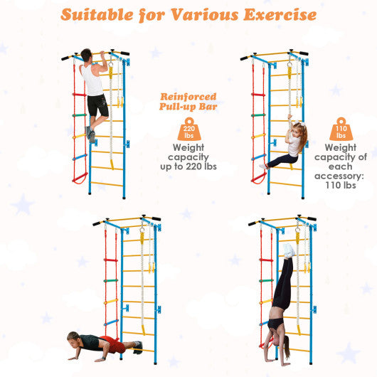 5 In 1 Kids Indoor Gym Playground Swedish Wall Ladder-Yellow