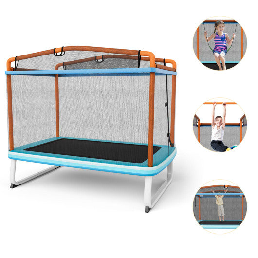 6 Feet Rectangle Trampoline with Swing Horizontal Bar and Safety Net-Orange