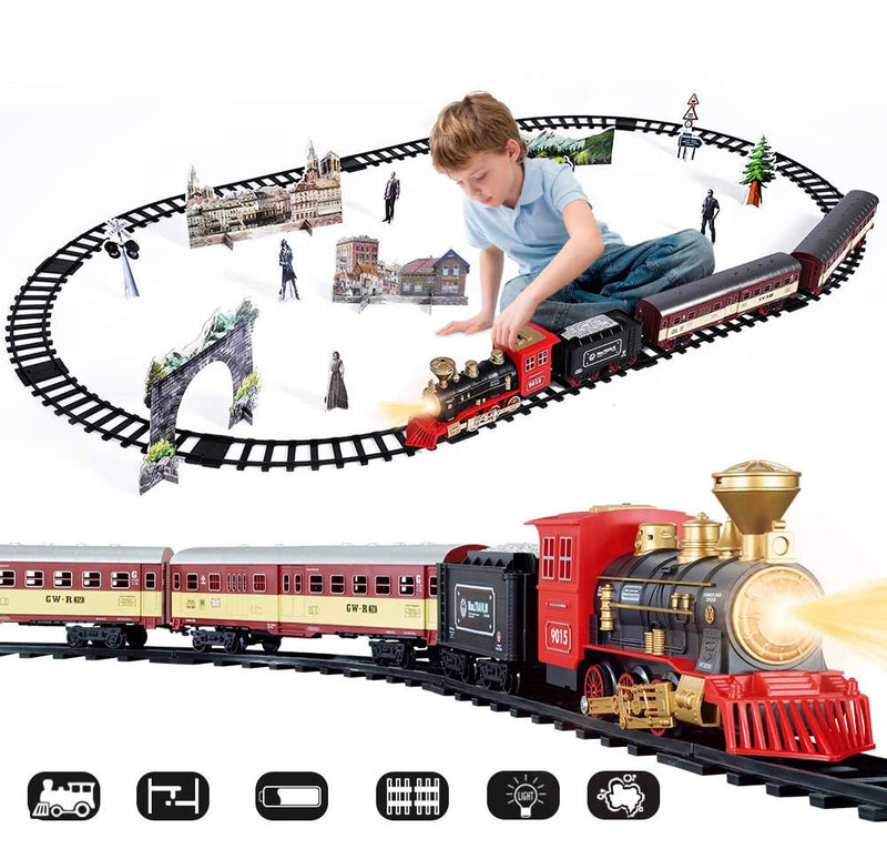 Electric Christmas Train Toy Set Car Railway Tracks Steam Locomotive Engine Diecast Model Educational Game Boy Toys for Children