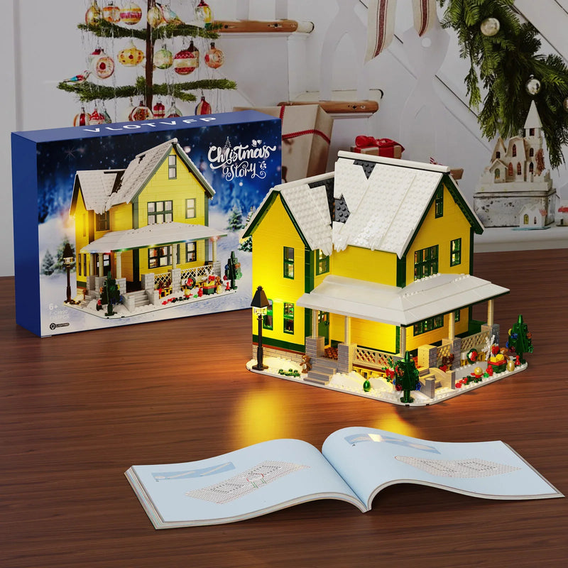 Christmas Story House Building Blocks Toys Kit Winter Snow House Model with Interior Details and LED Light,Children Xmas Gifts