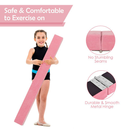 7 Feet Folding Portable Floor Balance Beam with Handles for Gymnasts-Pink