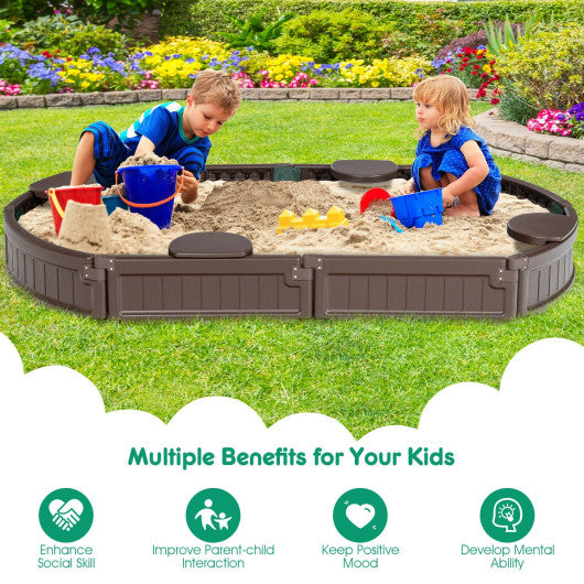 Sandbox with Built-in Corner Seat and Bottom Liner-Brown
