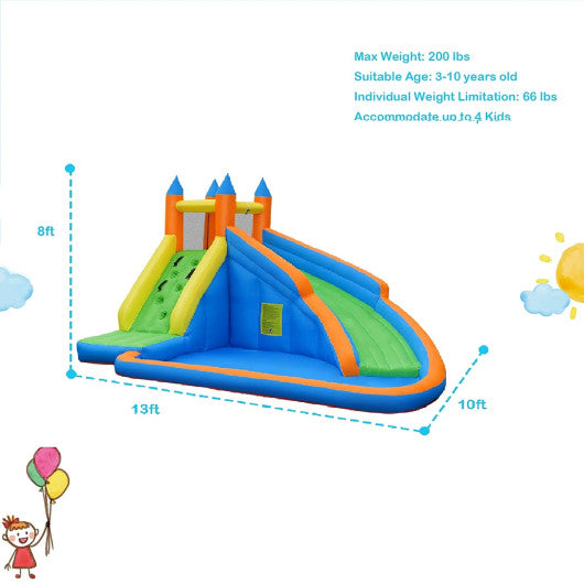Kids Inflatable Water Slide Bouncing House with Carrying Bag and 480W Blower