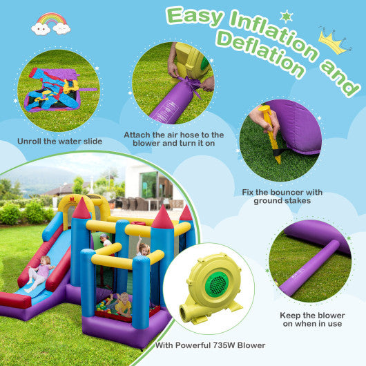 5-in-1 Inflatable Bounce House with 735W Blower and 50 Ocean Balls