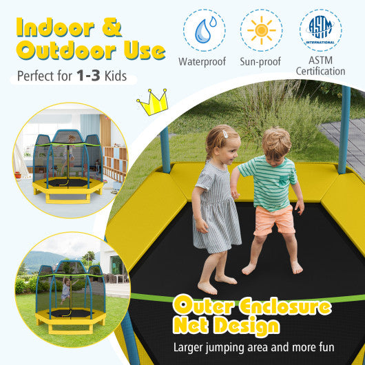 7 Feet Kids Recreational Bounce Jumper Trampoline-Yellow