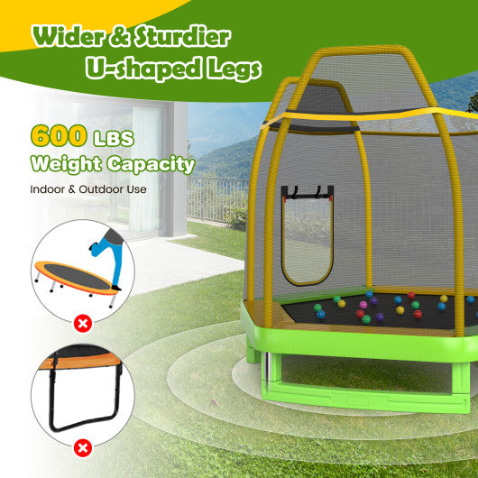 7 Feet Trampoline with Ladder and Slide for Indoor and Outdoor-Green