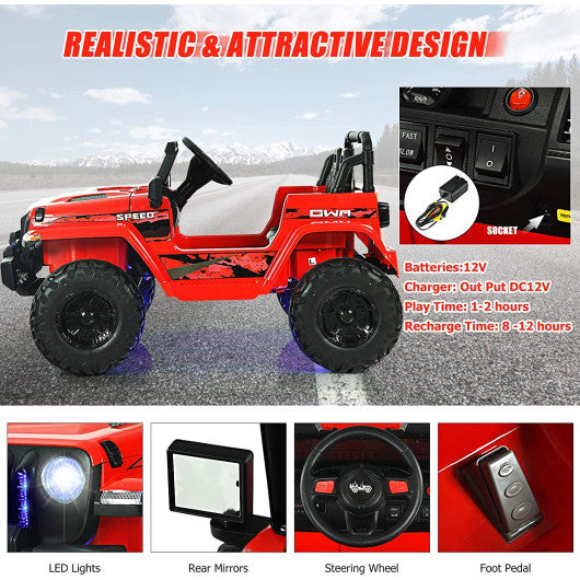 12V Kids Ride-on Jeep Car with 2.4 G Remote Control-Red