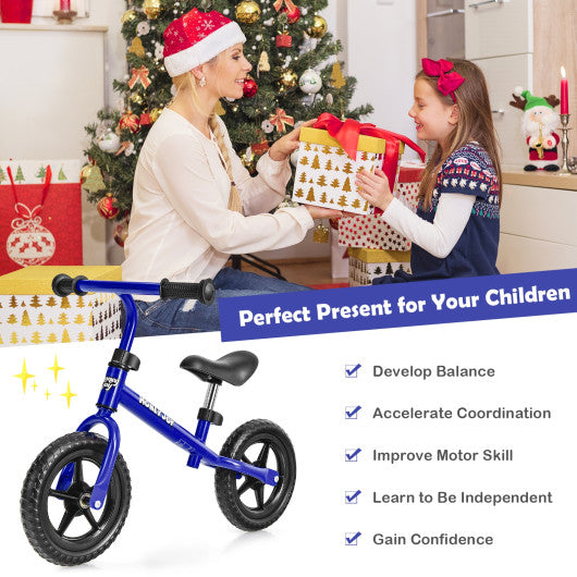 Kids No Pedal Balance Bike with Adjustable Handlebar and Seat-Blue