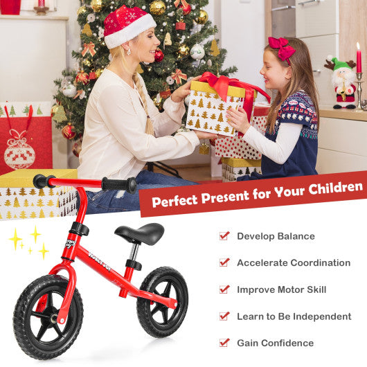 Kids No Pedal Balance Bike with Adjustable Handlebar and Seat-Red