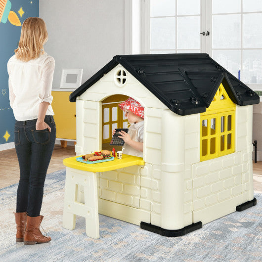 Kid’s Playhouse Pretend Toy House For Boys and Girls 7 Pieces Toy Set-Yellow